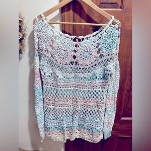 Free People Crochet Sweater Tunic Size M